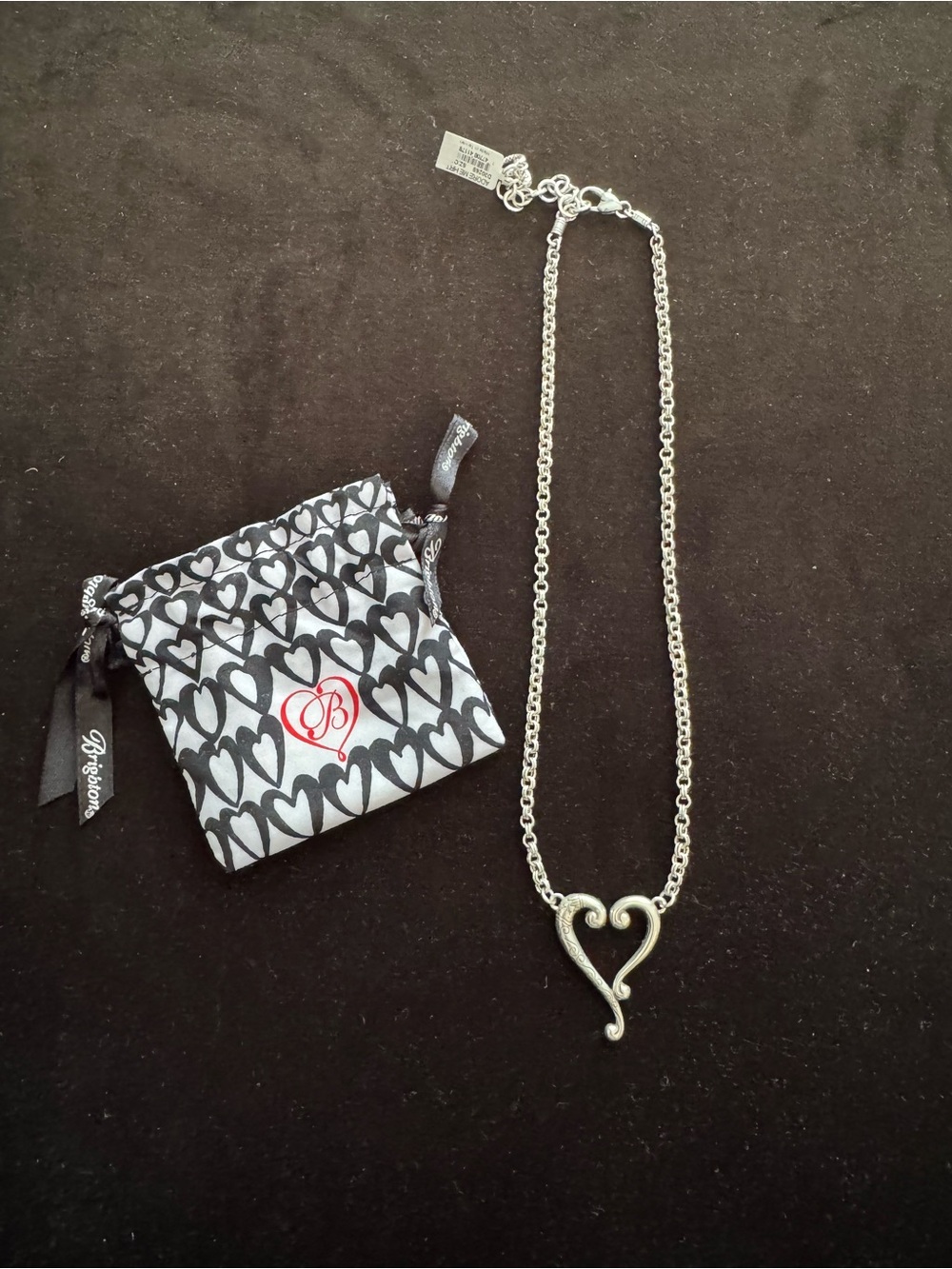 New Vintage Brighton jewelry 'Adore Me” Heart Silver-Plated Necklace